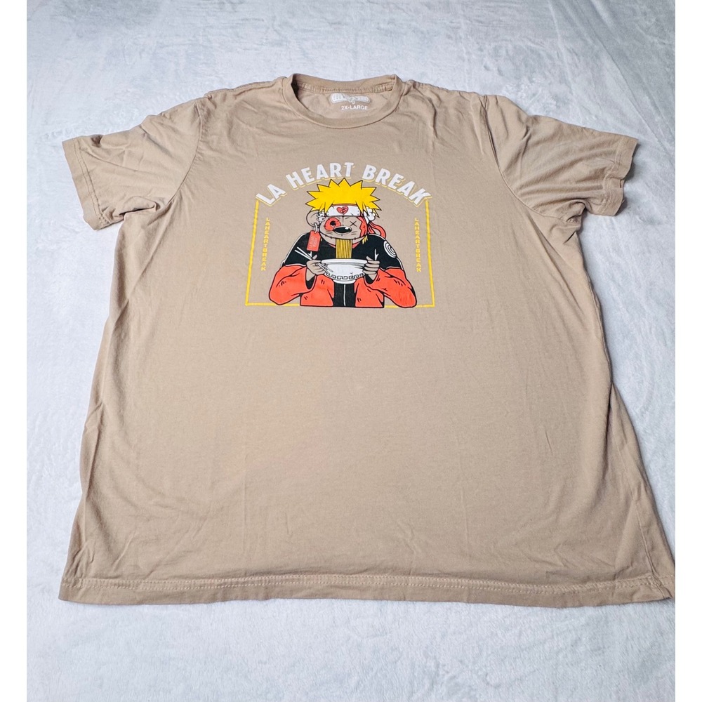Mens 2XL Naruto Ramen Graphic T Shirt Tan Japanese Anime Manga Streetwear Tee